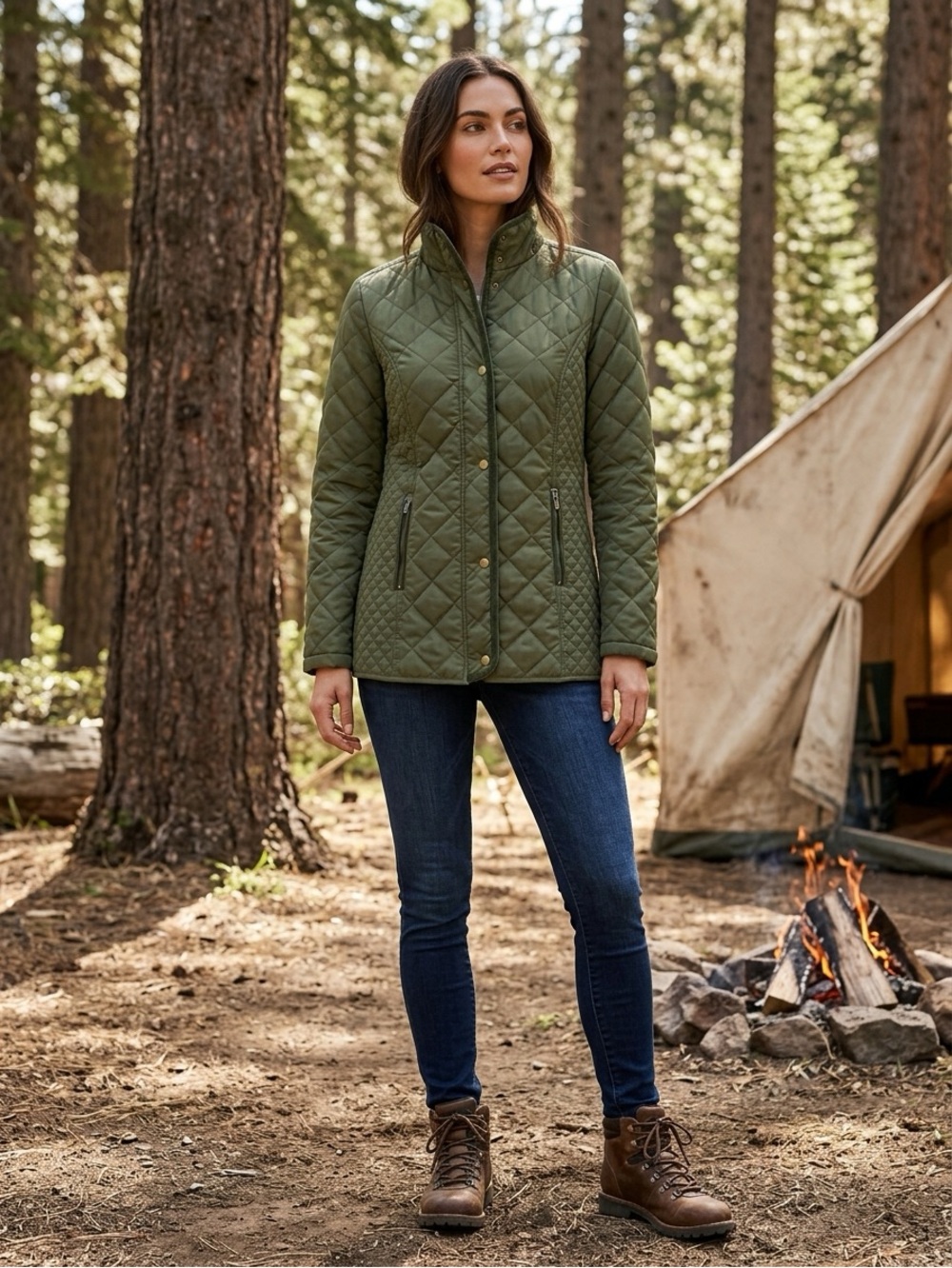 Appleseeds Berkshire Olive Green Quilted Jacket S‎ Lightweight Classic Coat EUC